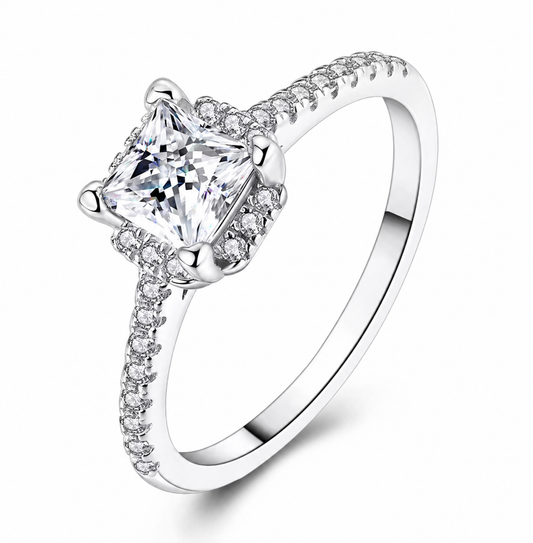 925 Sterling silver princess Moissanite ring