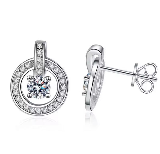 925 Sterling Silver Moissanite Round Lock Stud