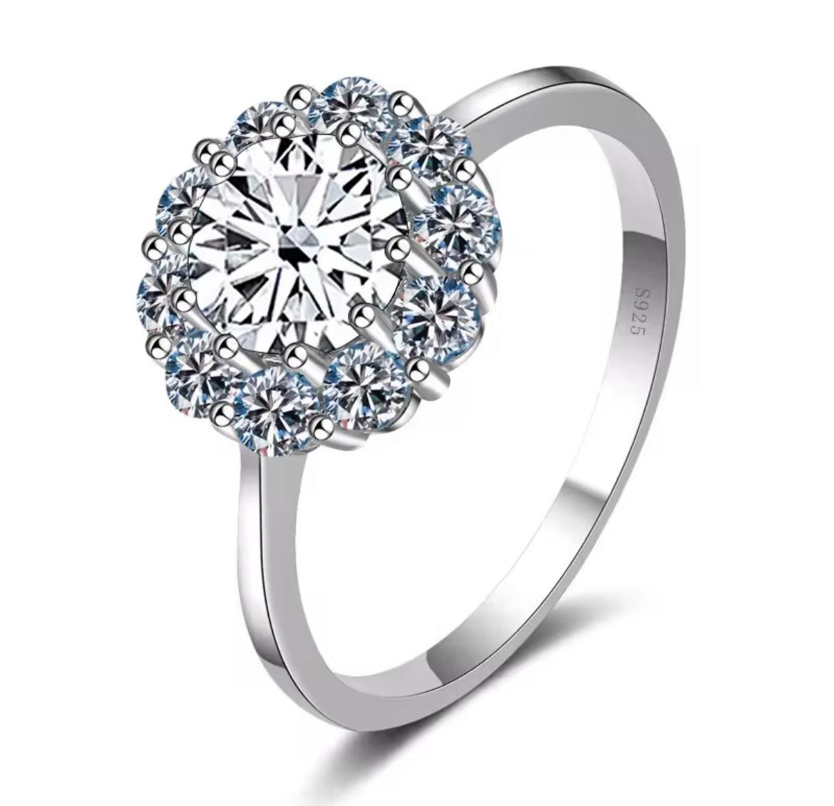 925 Sterling Silver 1ct Moissanite Round Cut Flower Ring