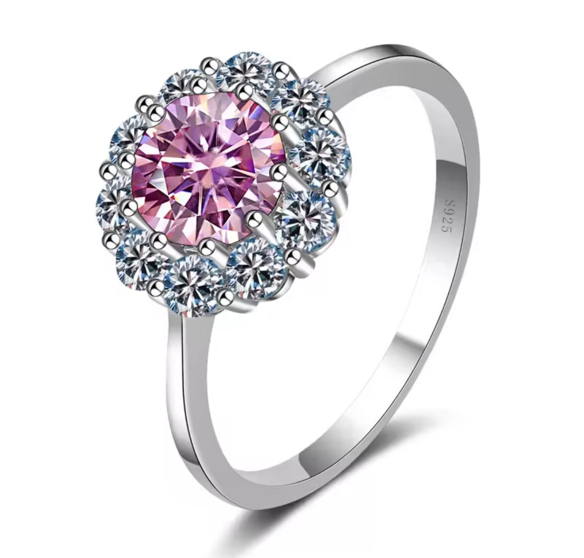 925 Sterling Silver 1ct Moissanite Round Cut Flower Ring
