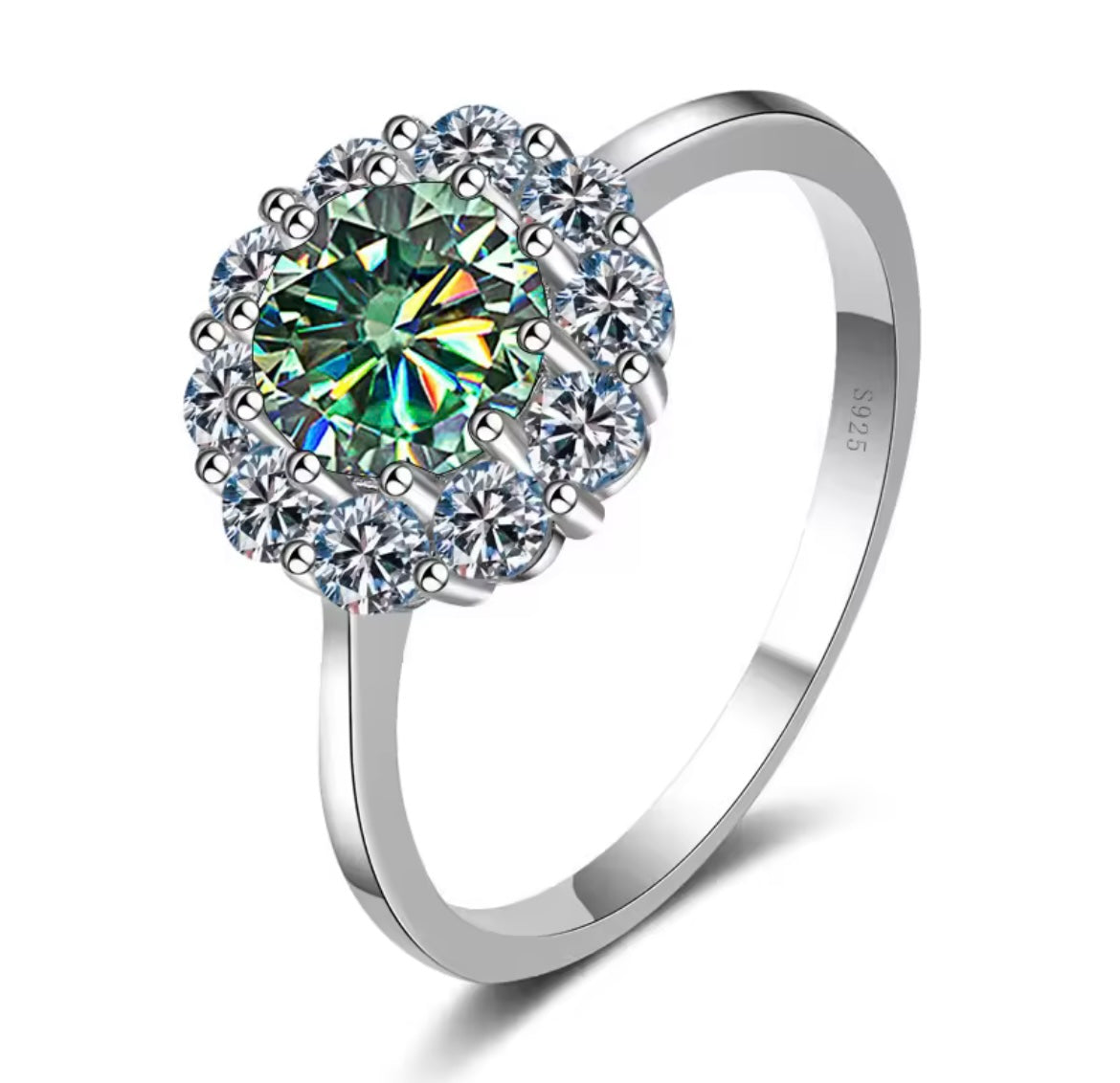 925 Sterling Silver 1ct Moissanite Round Cut Flower Ring