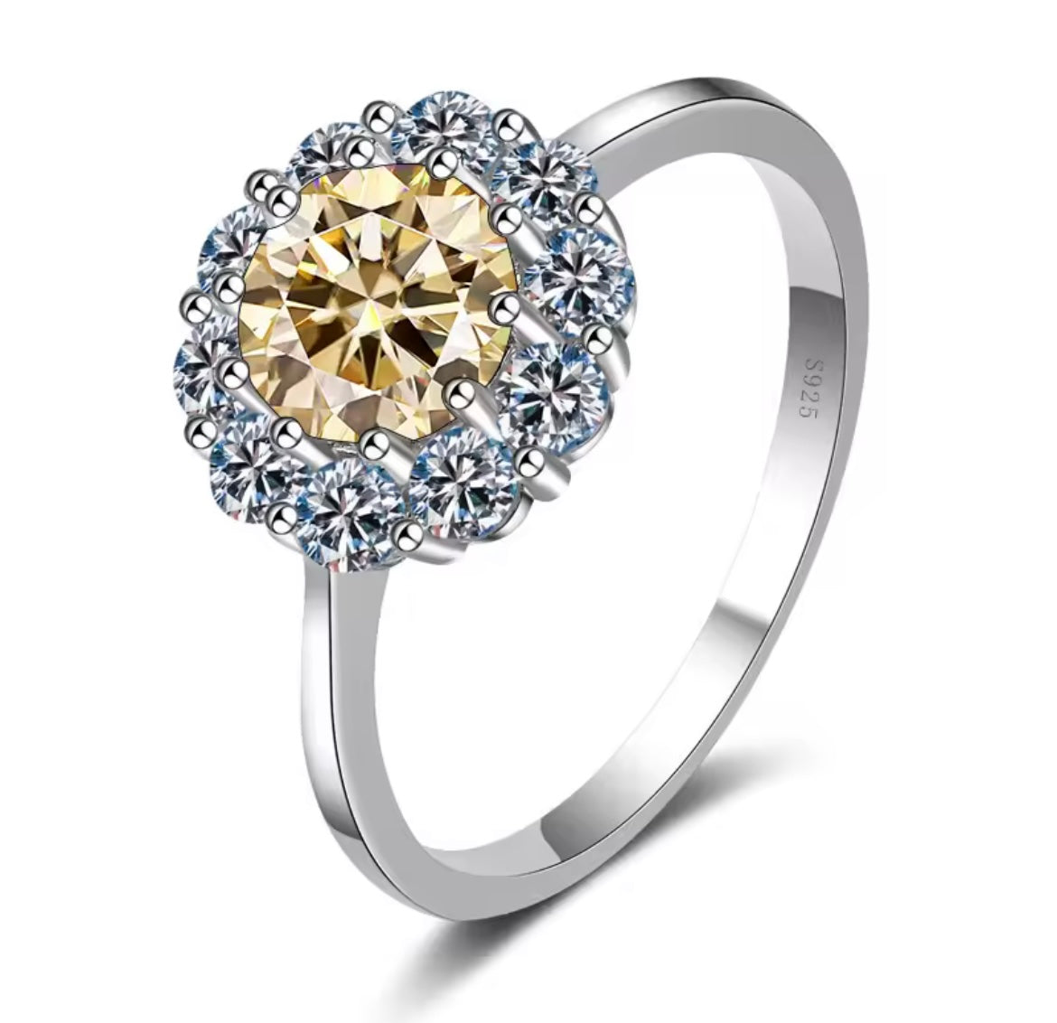 925 Sterling Silver 1ct Moissanite Round Cut Flower Ring