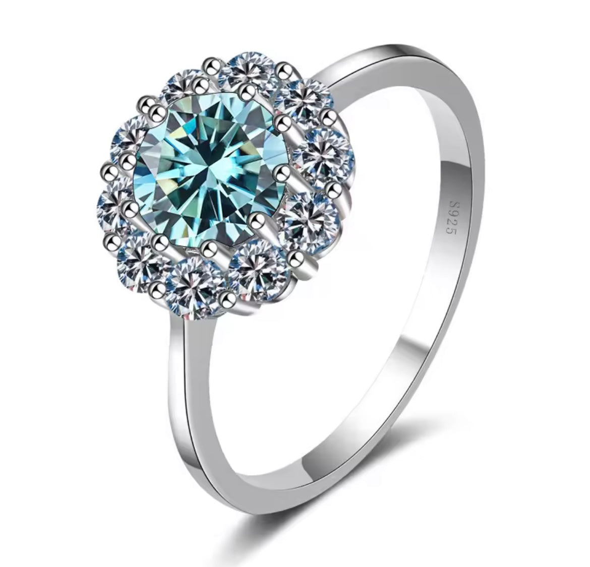 925 Sterling Silver 1ct Moissanite Round Cut Flower Ring