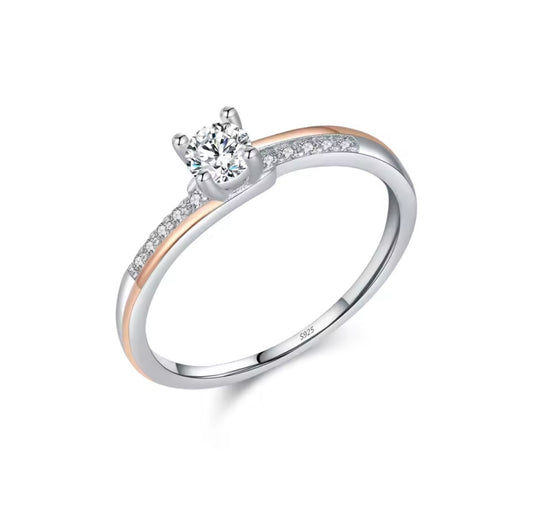 925 Sterling Silver Rose Gold Color Line ring