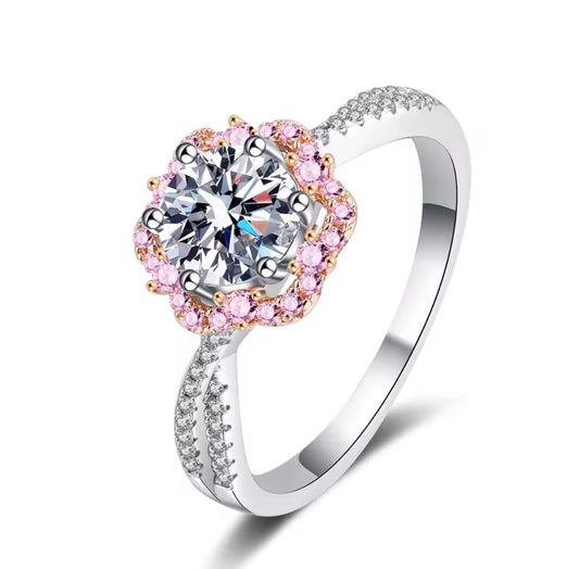 925 Sterling Silver 18K Rose Gold Moissanite Diamond Ring