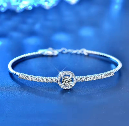 925 Sterling Silver Moissanite Round Bracelet