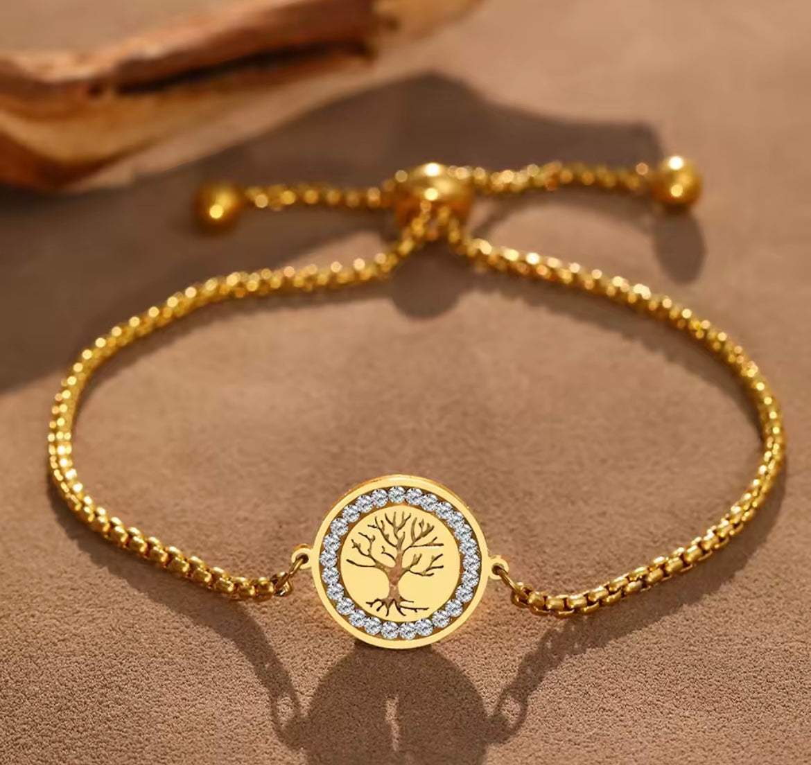Stainless steel family tree crystal bracelet