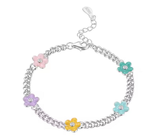 925 Sterling Silver Colourful flower bracelet