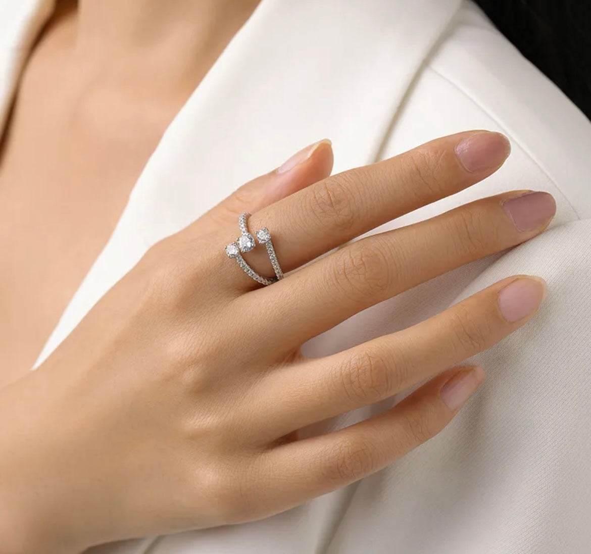 925 Sterling silver three round-cut cubic zirconia ring