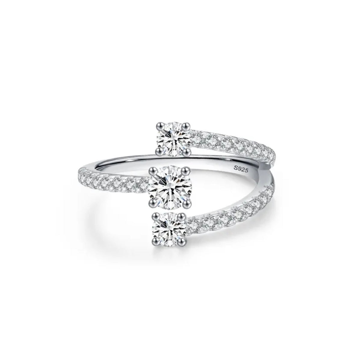 925 Sterling silver three round-cut cubic zirconia ring