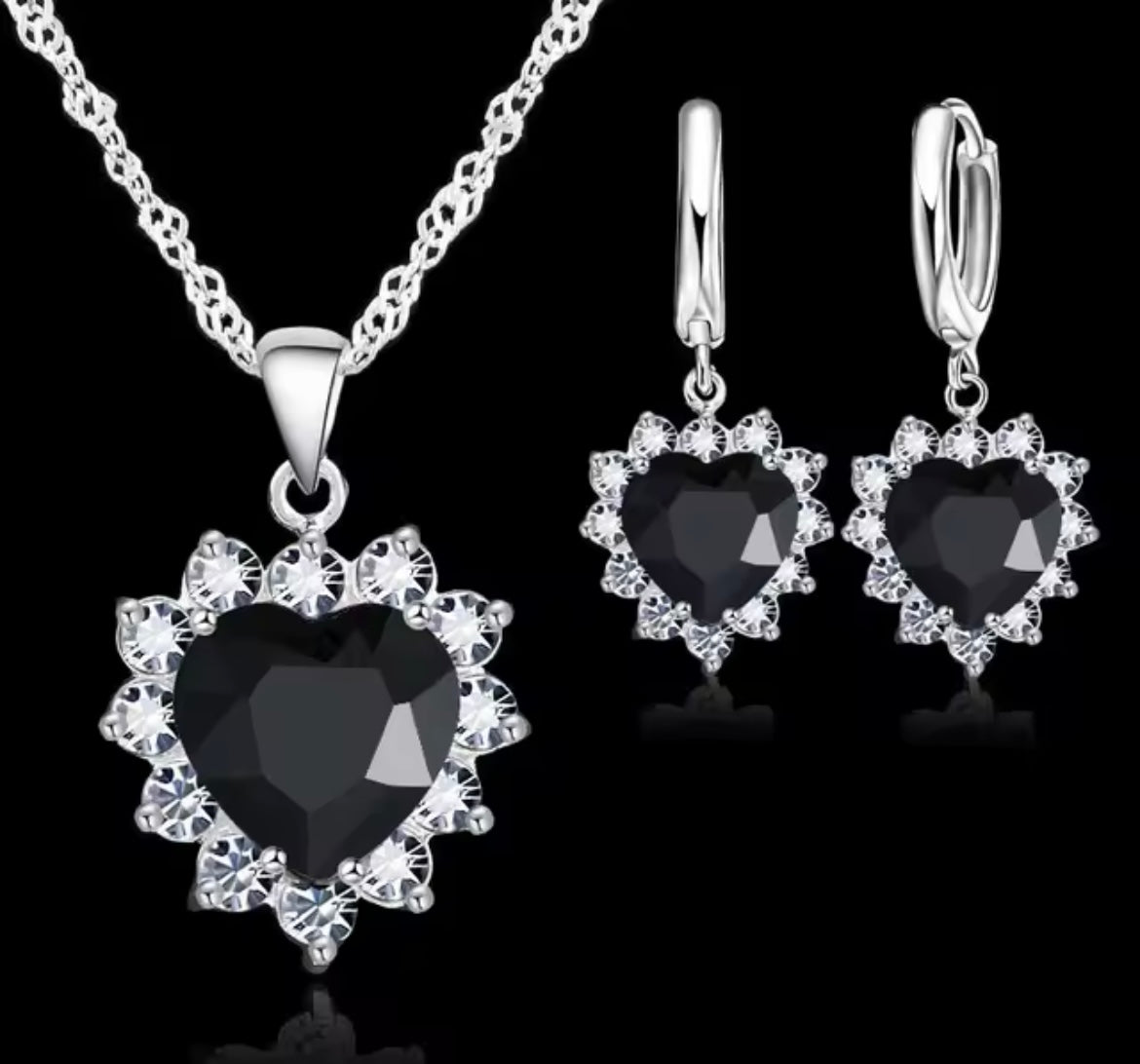 925 Sterling Silver Heart Necklace & Earring Set