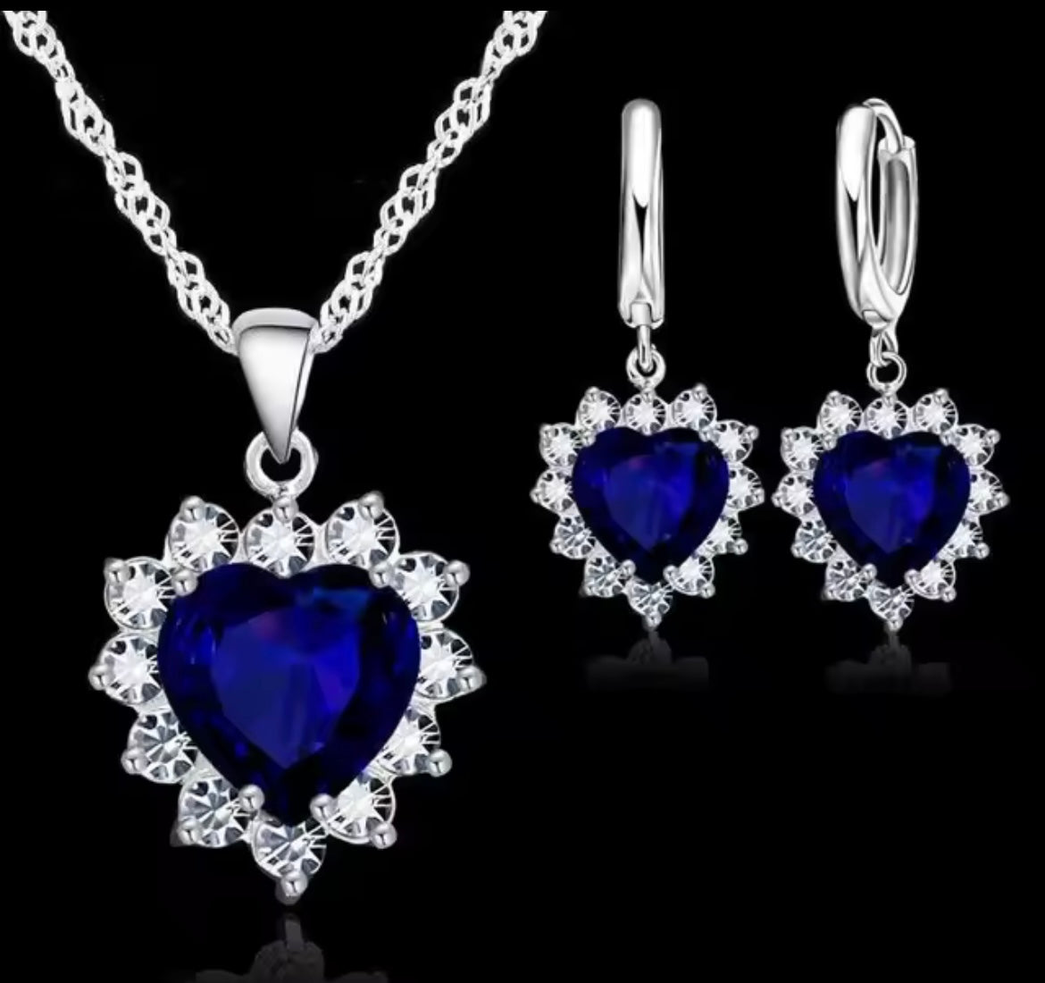 925 Sterling Silver Heart Necklace & Earring Set