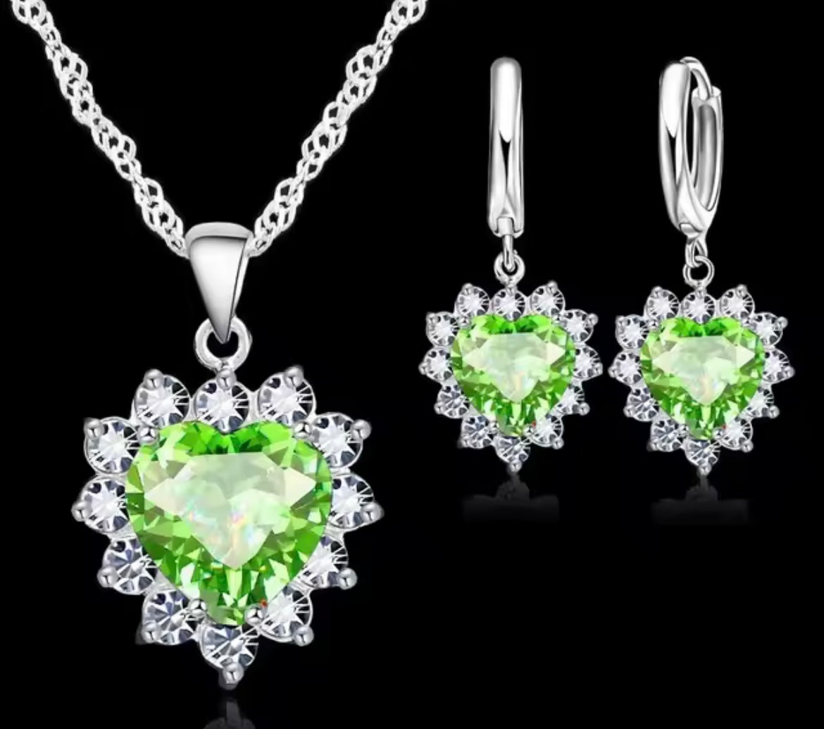 925 Sterling Silver Heart Necklace & Earring Set