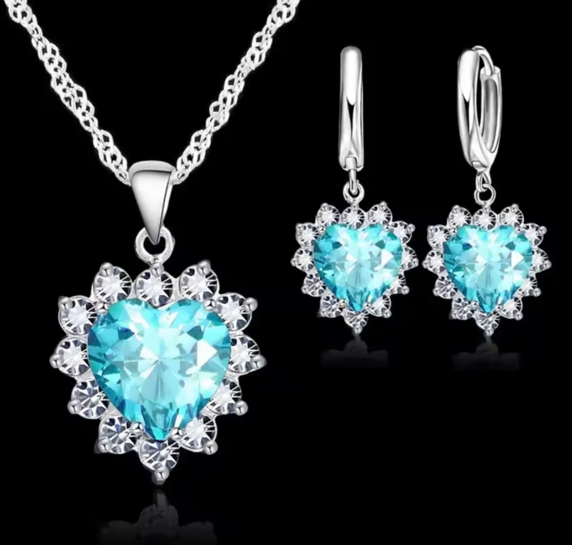 925 Sterling Silver Heart Necklace & Earring Set