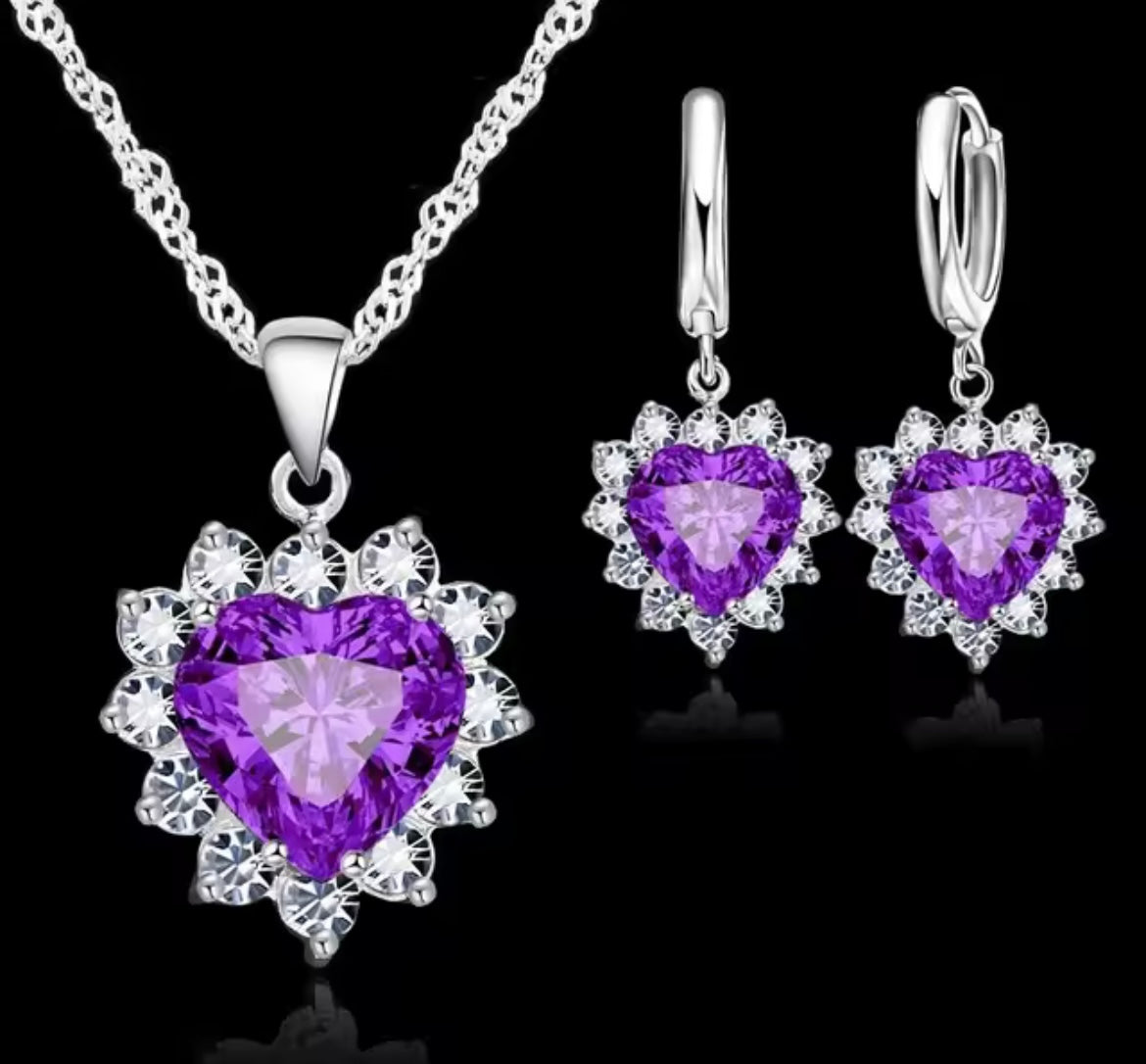 925 Sterling Silver Heart Necklace & Earring Set