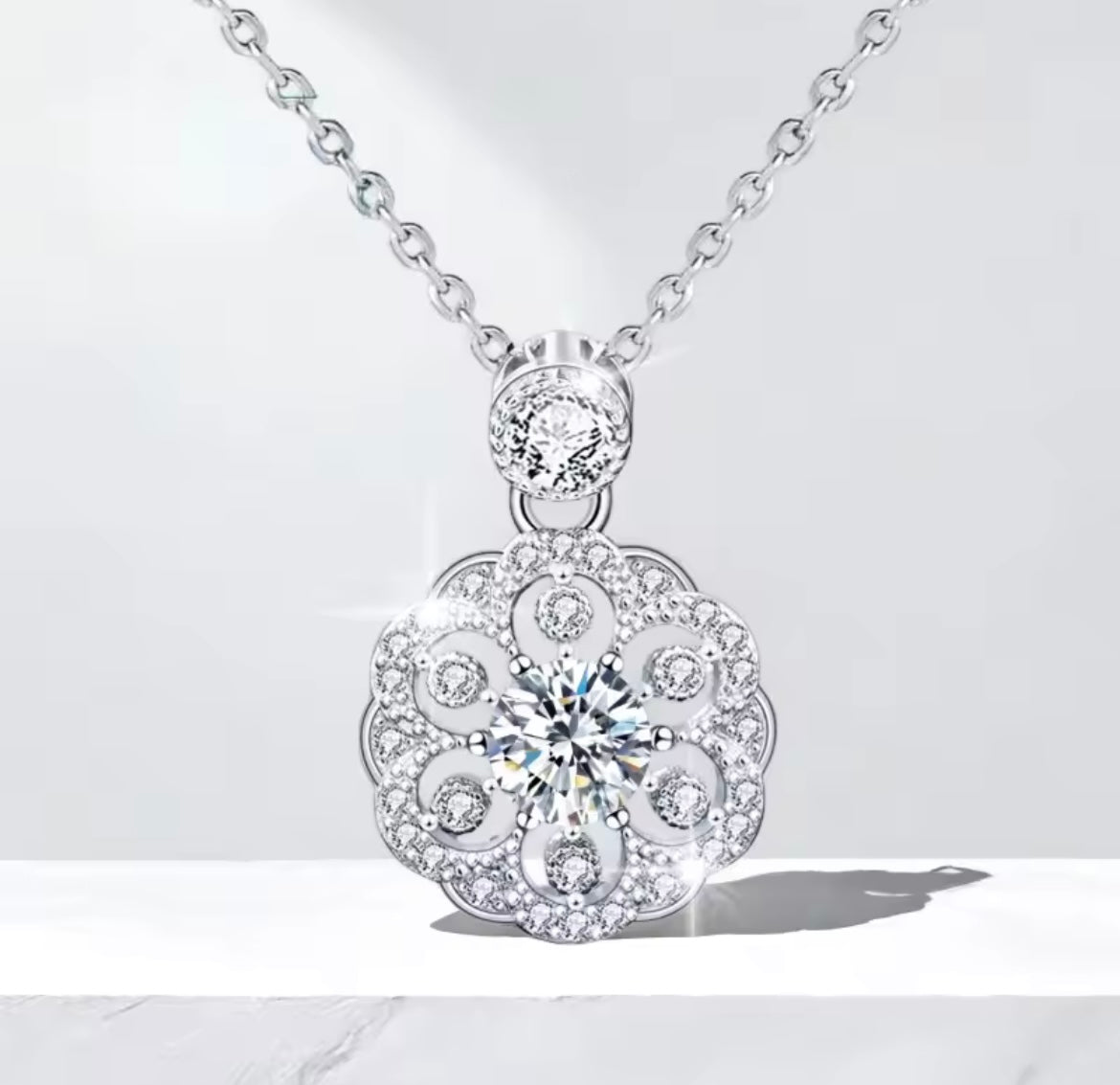 925 Sterling silver Moissanite floral Pendant