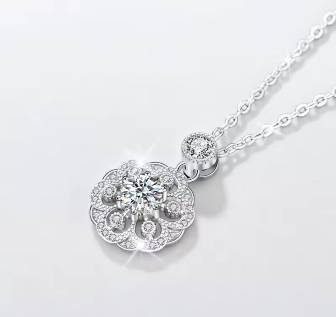 925 Sterling silver Moissanite floral Pendant