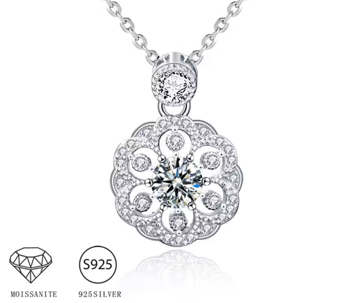925 Sterling silver Moissanite floral Pendant