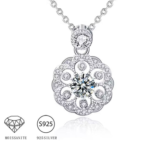 925 Sterling silver Moissanite floral Pendant