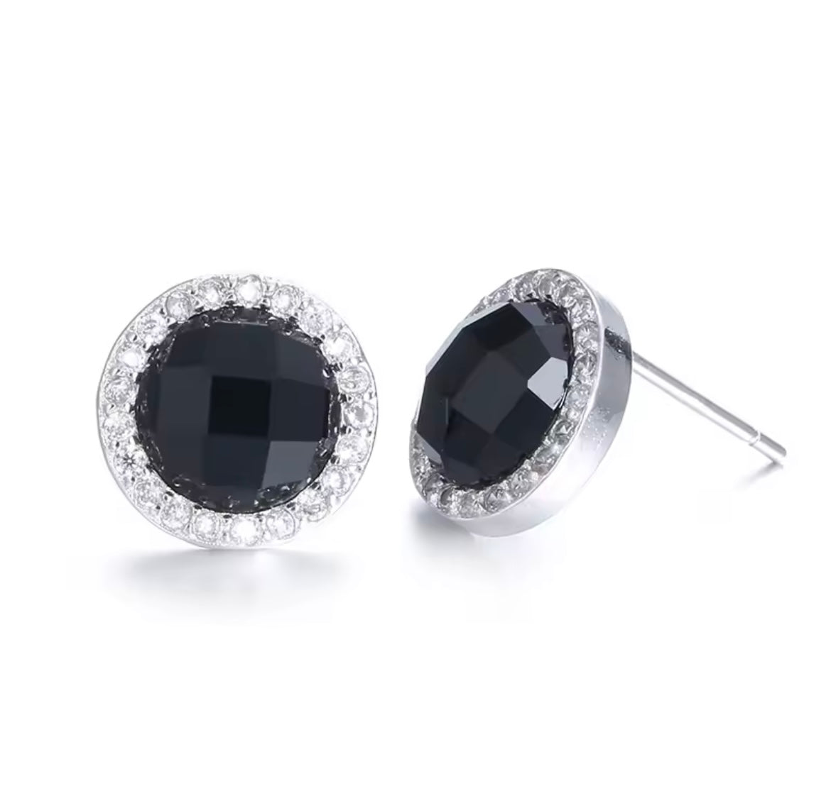 925 Sterling silver Black crystal stud earrings