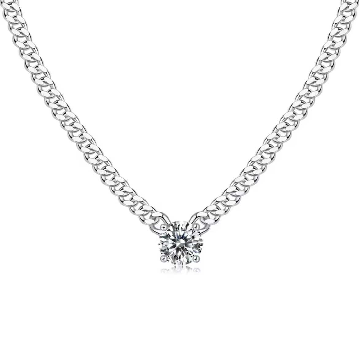 925 Sterling Silver Moissanite Cuban Chain Necklace