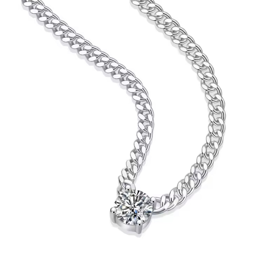 925 Sterling Silver Moissanite Cuban Chain Necklace