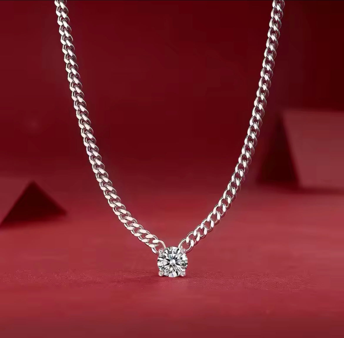 925 Sterling Silver Moissanite Cuban Chain Necklace