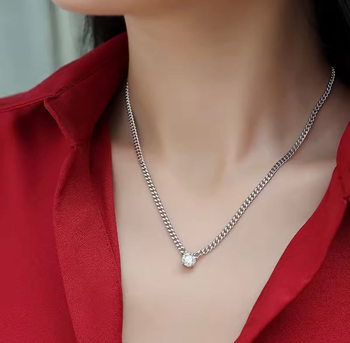 925 Sterling Silver Moissanite Cuban Chain Necklace