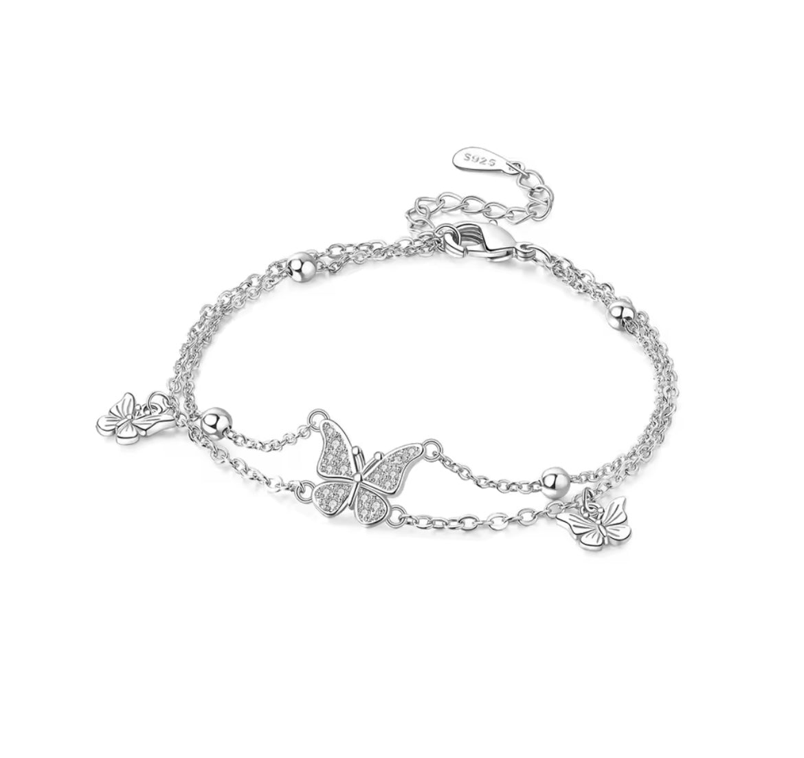 925 Sterling silver Double butterfly bracelet