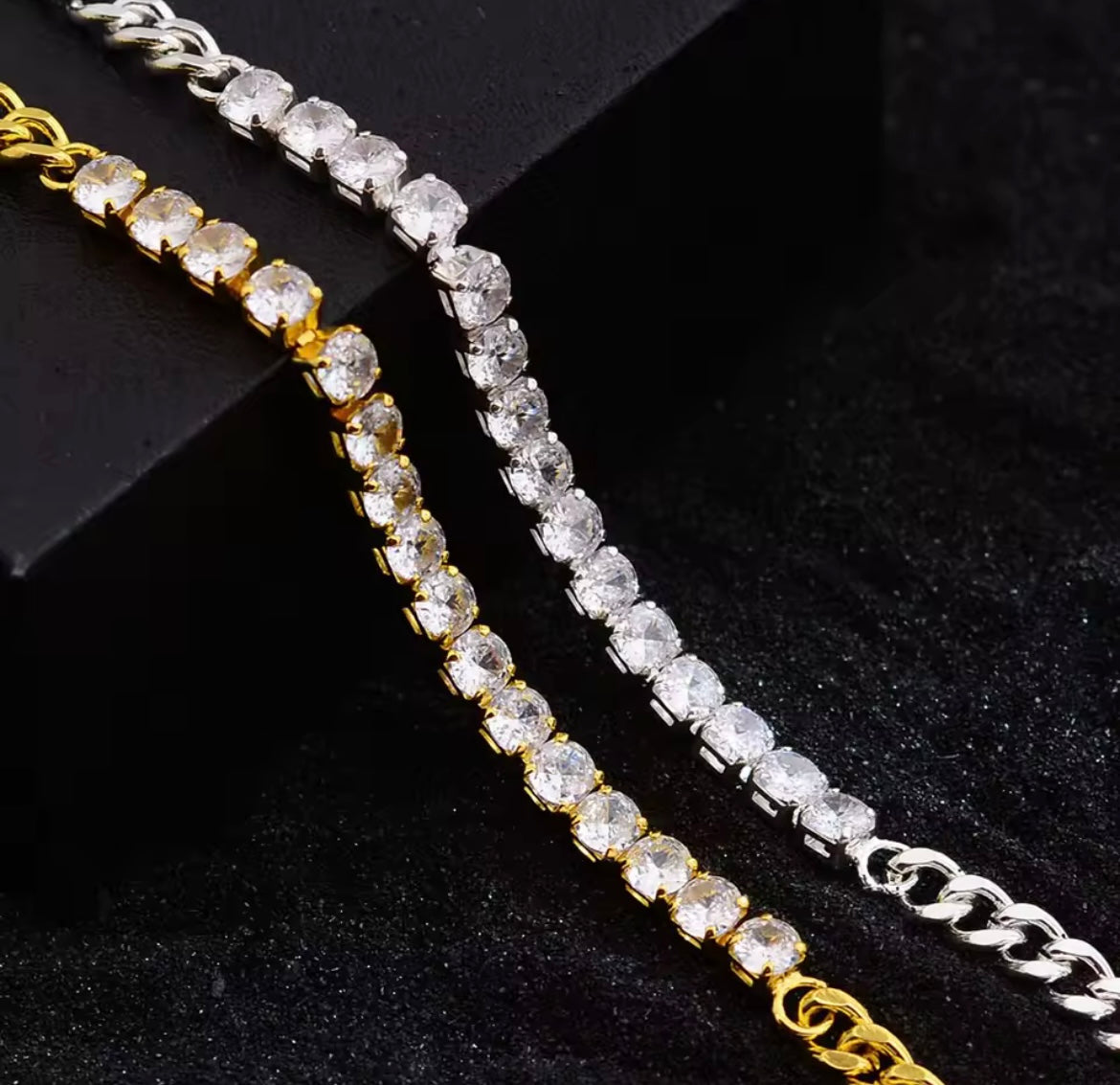 925 Sterling Silver Tennis Cuban Link Round Bracelet