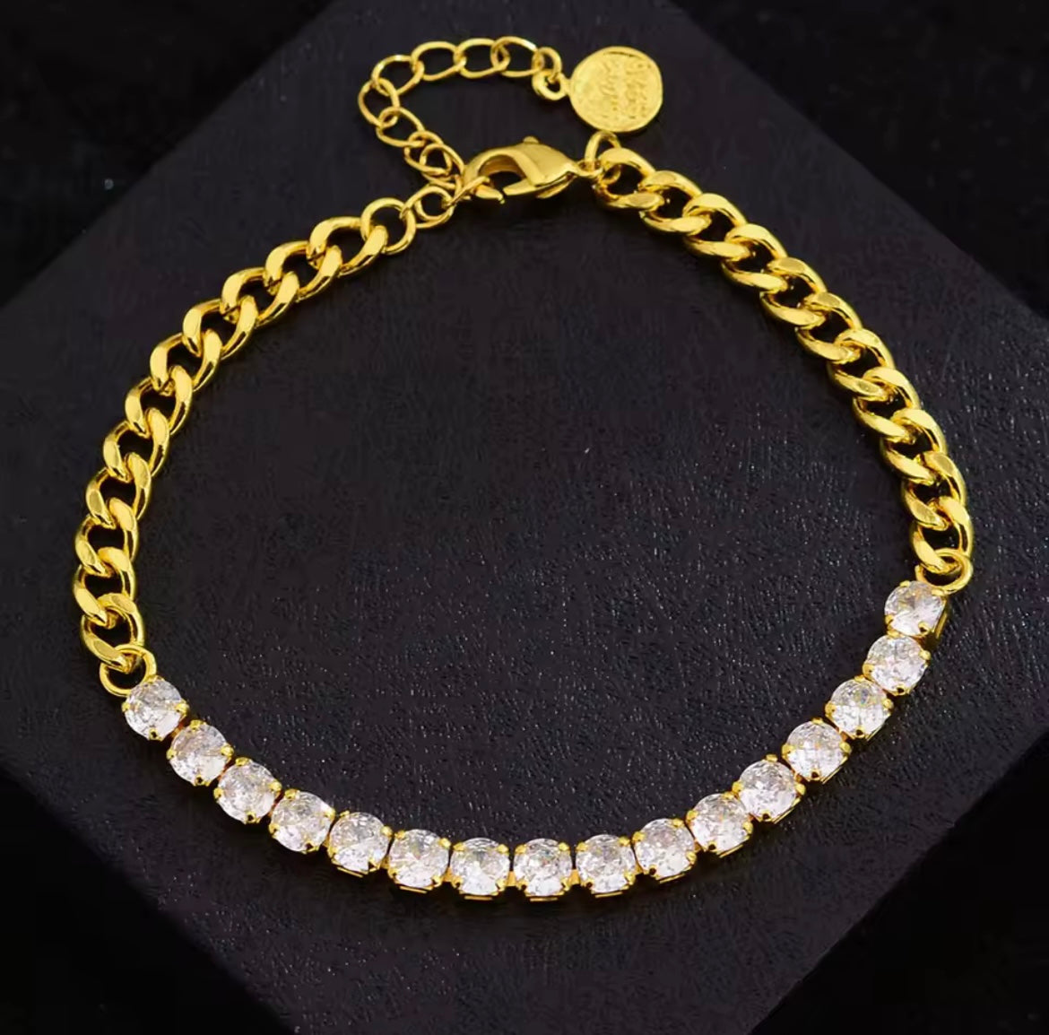 925 Sterling Silver Tennis Cuban Link Round Bracelet