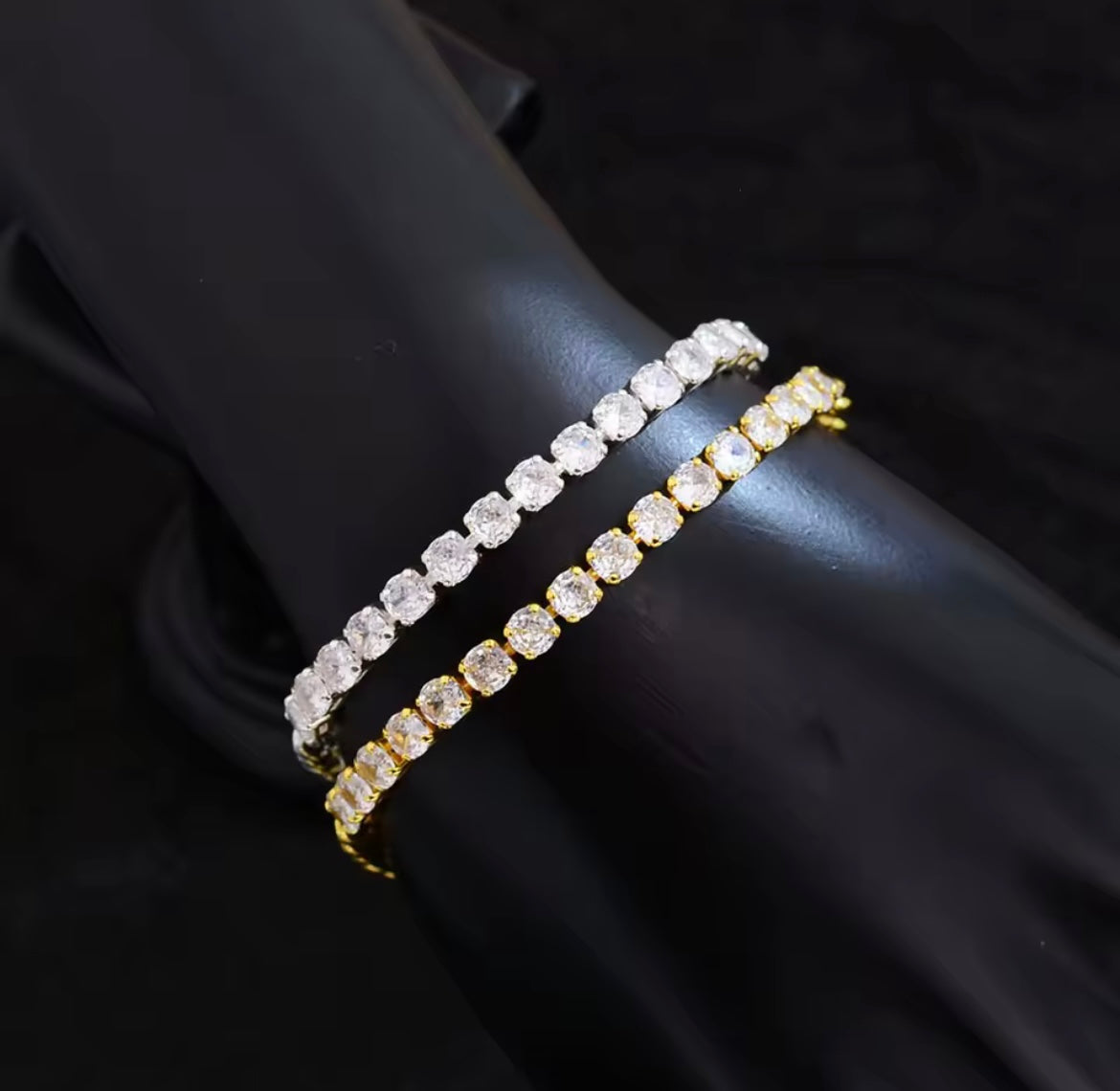 925 Sterling Silver Tennis Cuban Link Round Bracelet