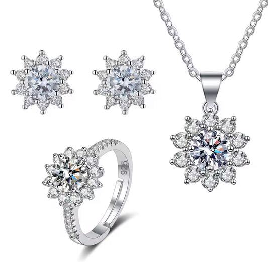 925 Sterling silver flower jewellery set