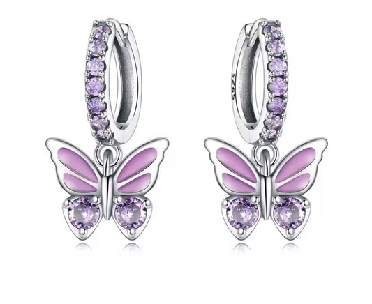 925 Sterling Silver Purple Butterfly Earrings