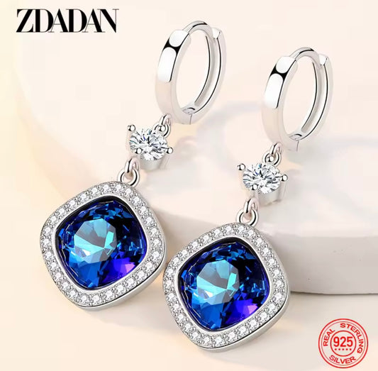 925 Sterling Silver Blue Crystal Drop Earrings