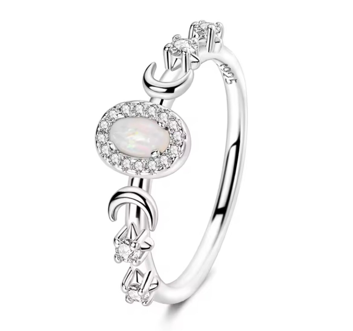 925 Sterling silver Star & moon opal ring