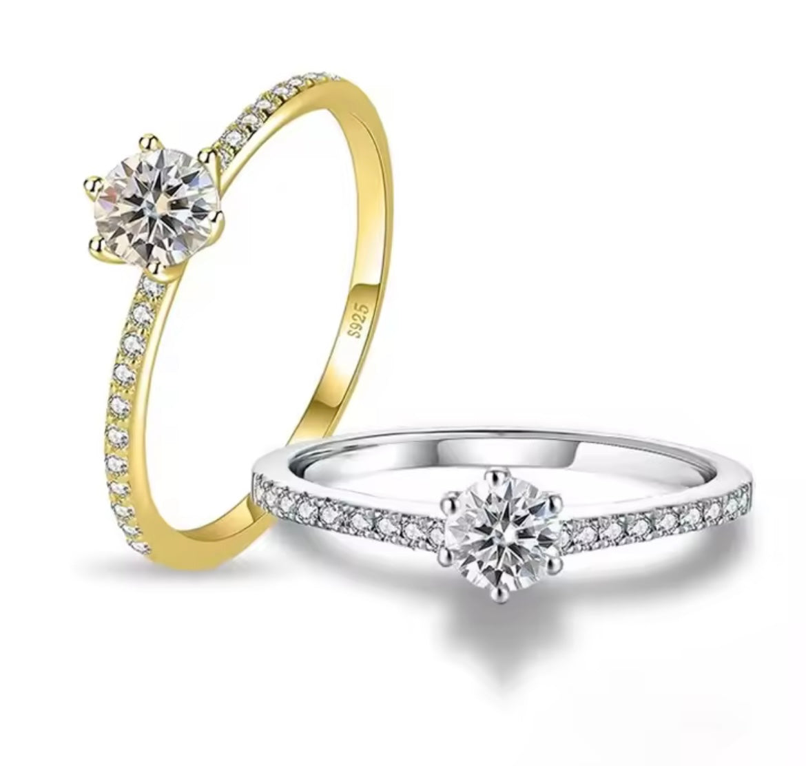 925 Sterling Silver & 14K Gold Round Zircon Ring