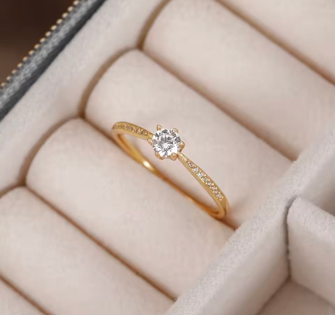 925 Sterling Silver & 14K Gold Round Zircon Ring