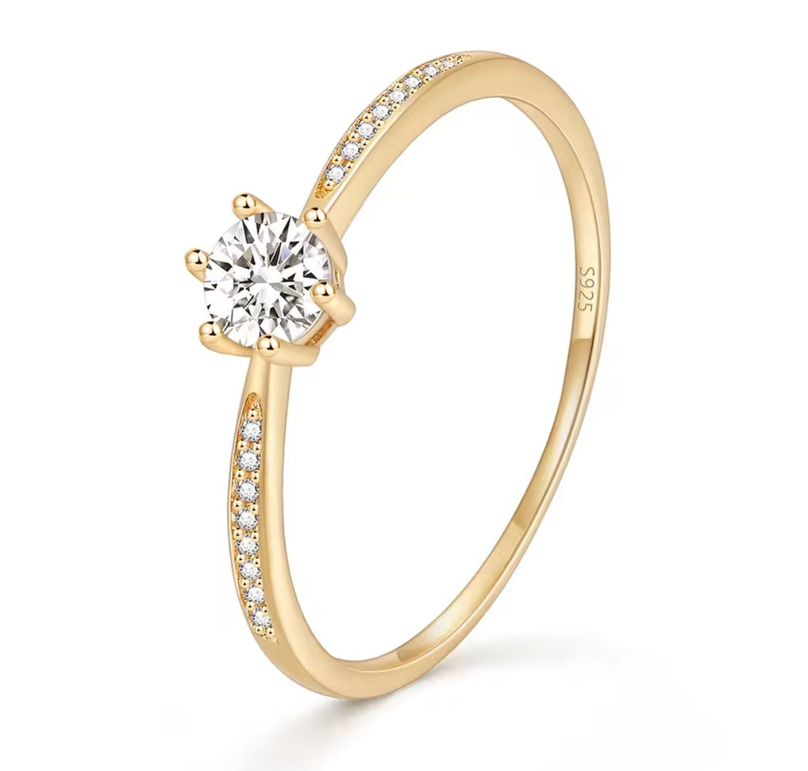 925 Sterling Silver & 14K Gold Round Zircon Ring