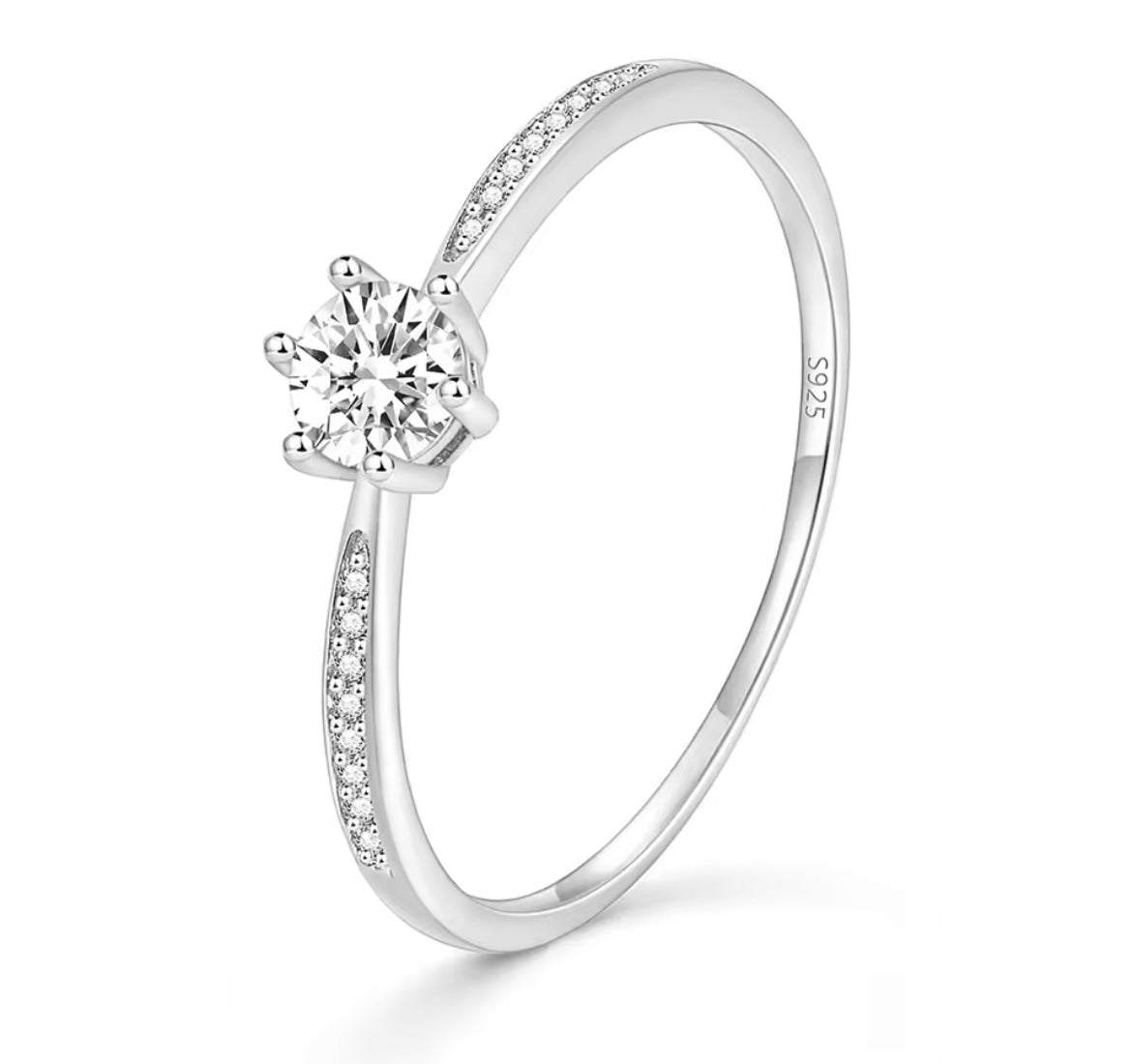 925 Sterling Silver & 14K Gold Round Zircon Ring