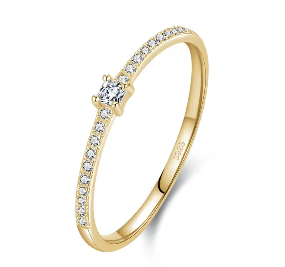 925 Sterling Silver Simple Square Clear Ring