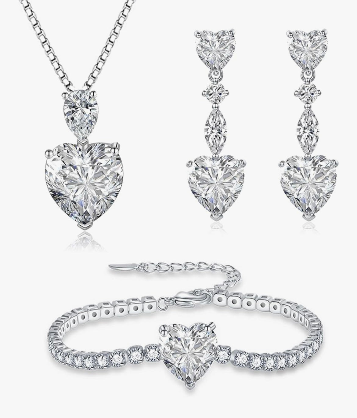 925 Sterling Silver Heart Jewellery Set
