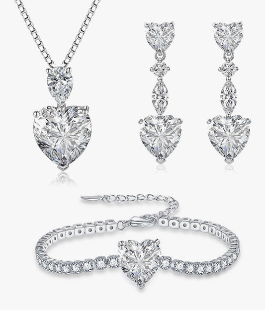 925 Sterling Silver Heart Jewellery Set