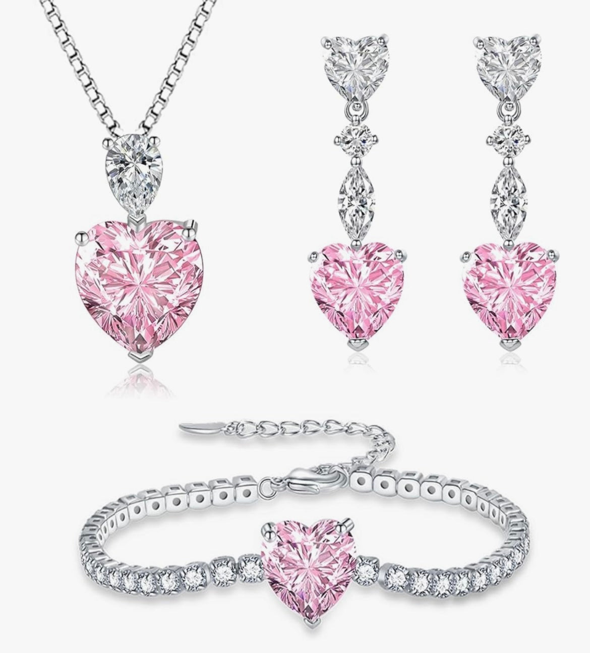 925 Sterling Silver Heart Jewellery Set