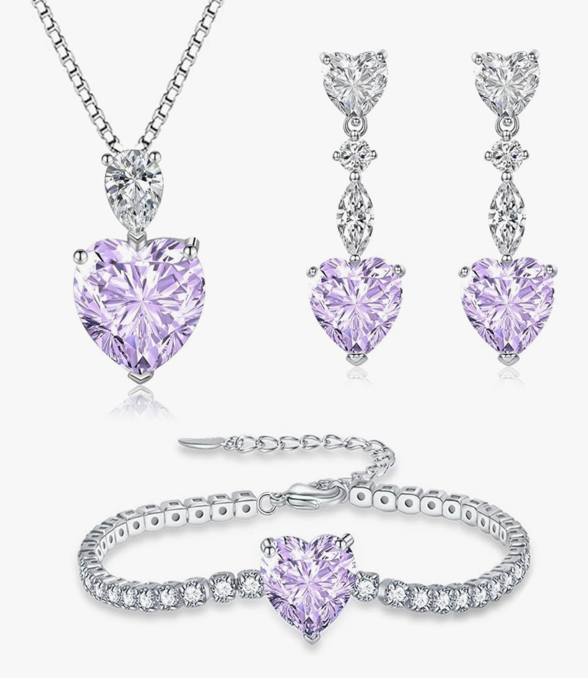 925 Sterling Silver Heart Jewellery Set