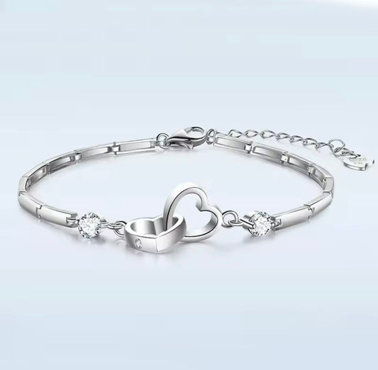 925 Sterling silver double heart bracelet