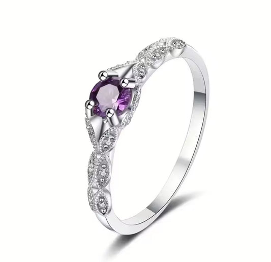 925 Sterling Silver Shiny Purple CZ Ring