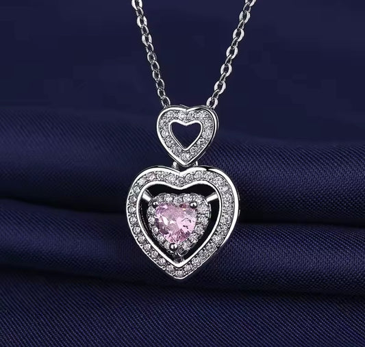 925 Sterling silver pink heart necklace