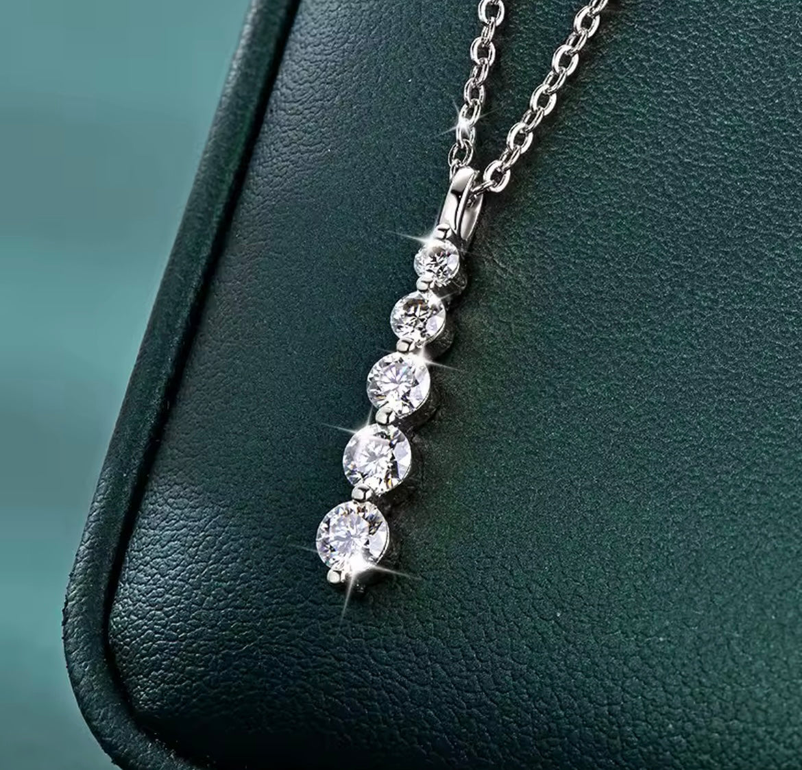 925 Sterling Silver 5 Round Moissanite Necklace