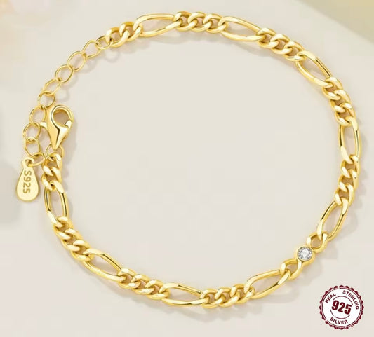 925 Sterling Silver 14K Gold Inlaid Chain Bracelet